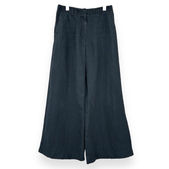 Nicole Farhi Black Loose Fit Wide Leg Linen Trousers Pants sz 6 - Picture 1 of 5